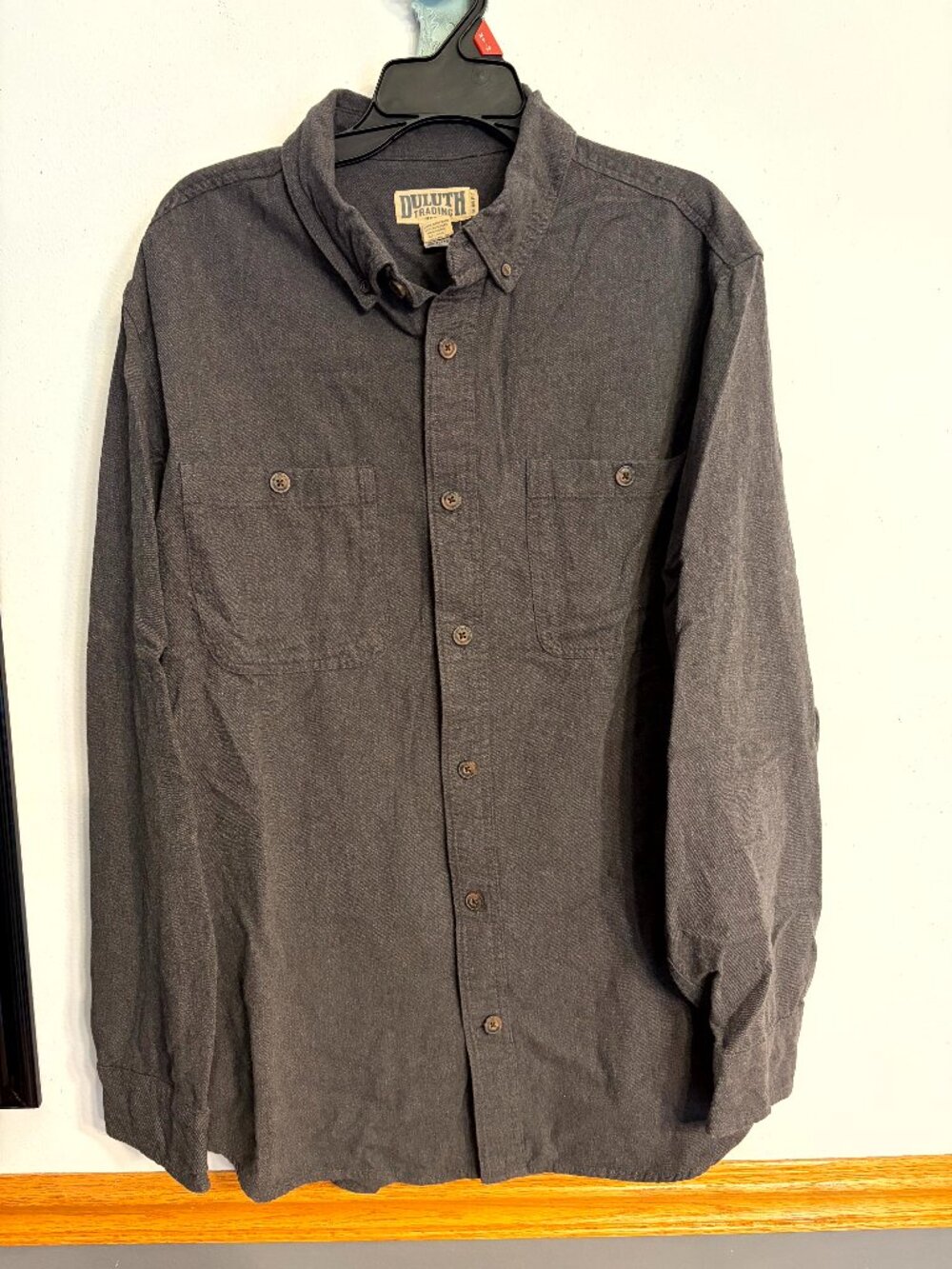 Duluth Trading Co Mens Long Sleeve Flannel Button Up Work Shirt Gray 2XL Cotton